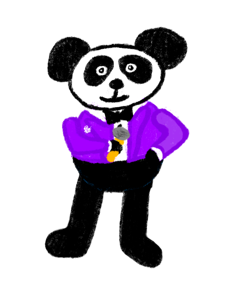 A drawing of a panda holding a microphone.