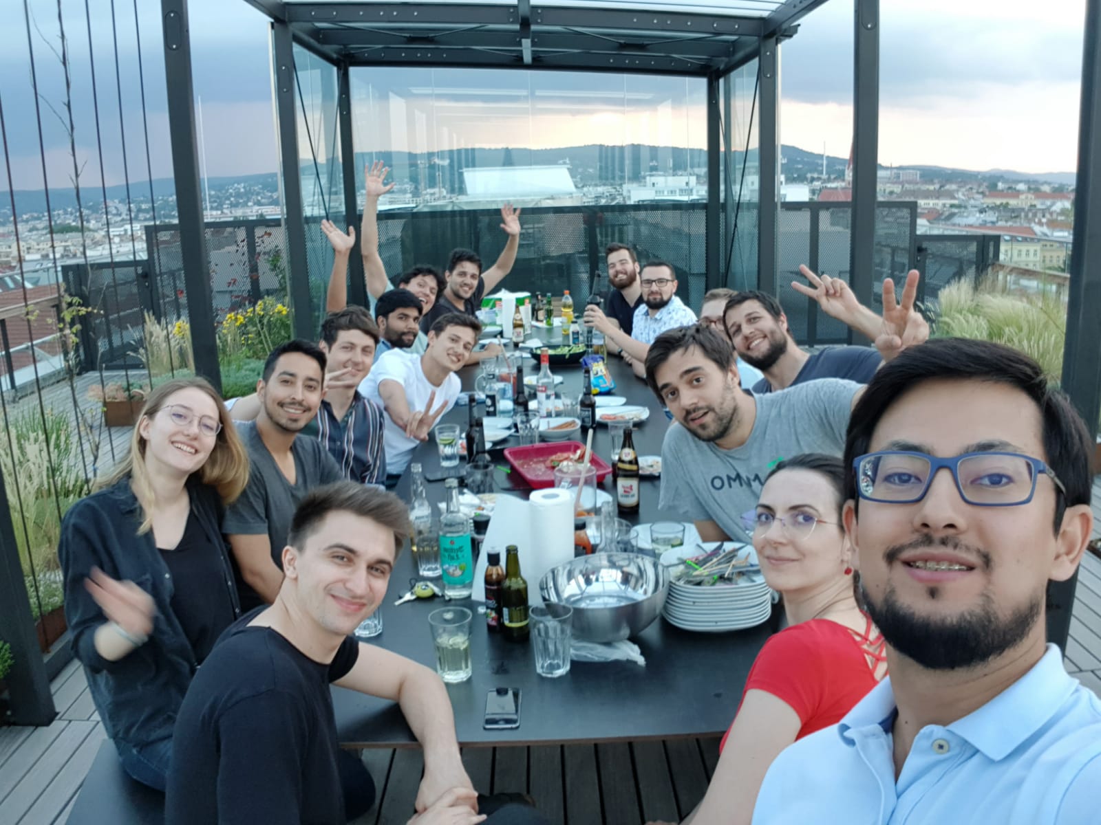 The Mimo team having dinner